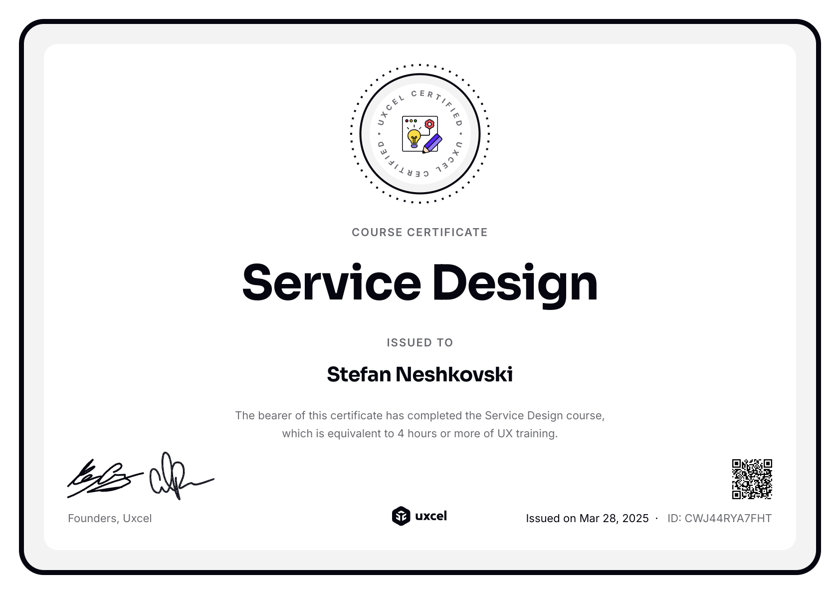 Stefan Neshkovski's certificate